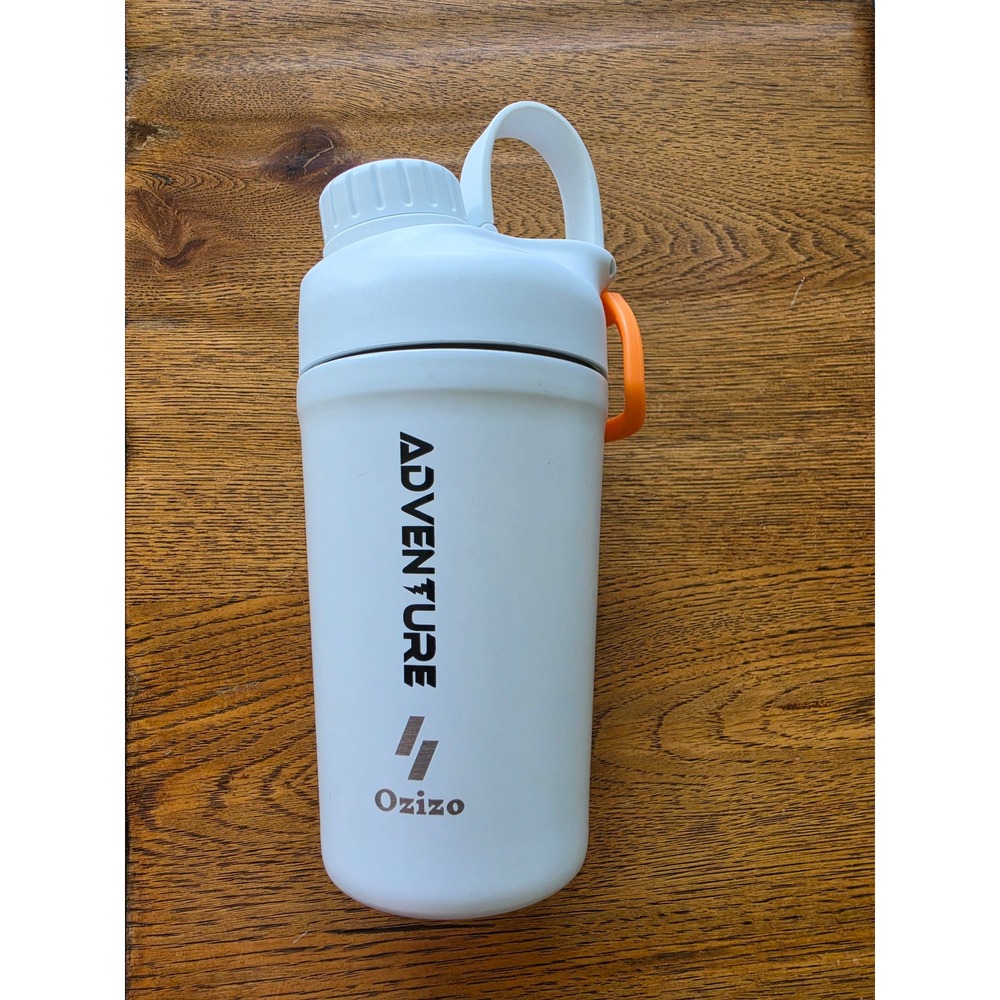 Ozizo Adventure Shaker Bottle 20oz White Orange Insulated Stainless Steel Gym